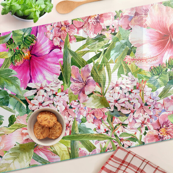 Tagliere in vetro temperato con motivo floreale tropicale