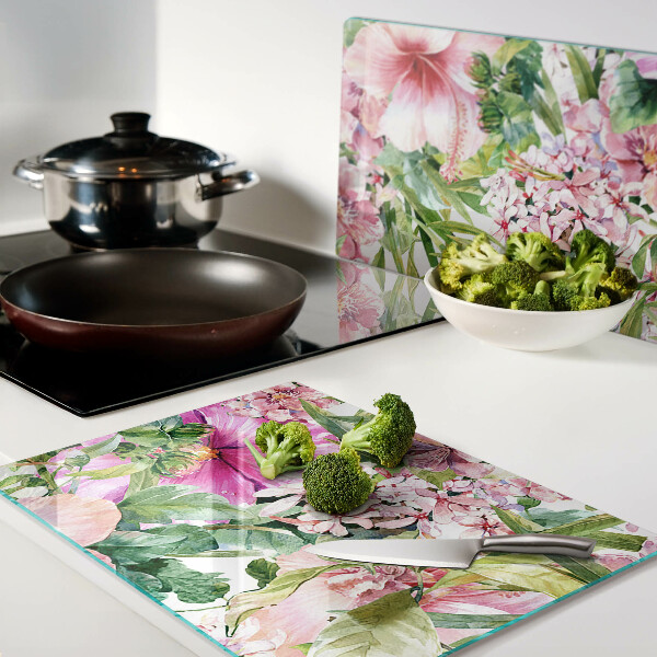 Tagliere in vetro temperato con motivo floreale tropicale