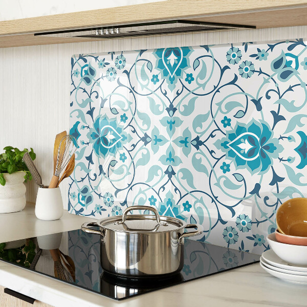 Tagliere in vetro con motivo floreale nei toni del blu