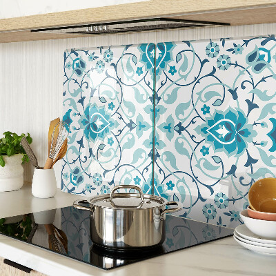 Tagliere in vetro con motivo floreale nei toni del blu