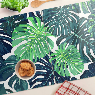 Tagliere in vetro Foglie di monstera su sfondo tropicale