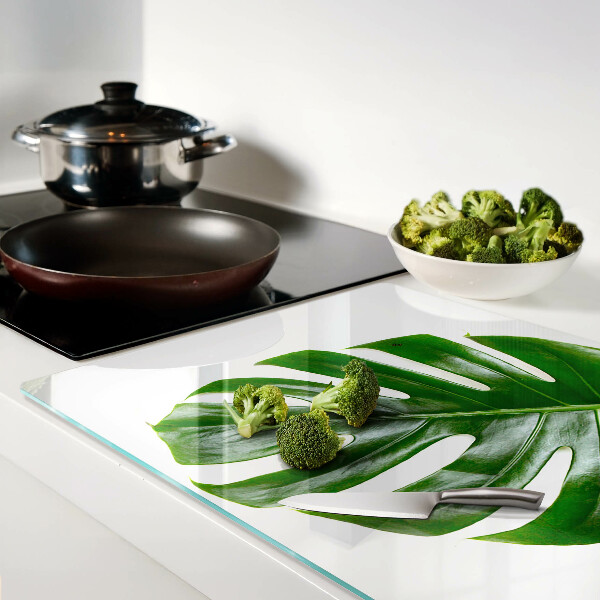 Tagliere in vetro temperato con motivo Foglie di monstera