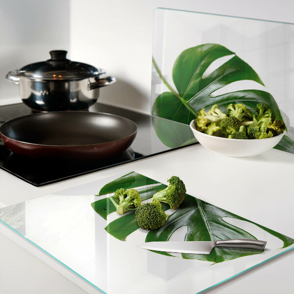 Tagliere in vetro temperato con motivo Foglie di monstera