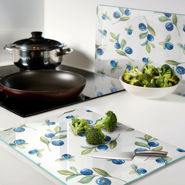 Tagliere in vetro temperato con stampa a motivo di bacche sui rami