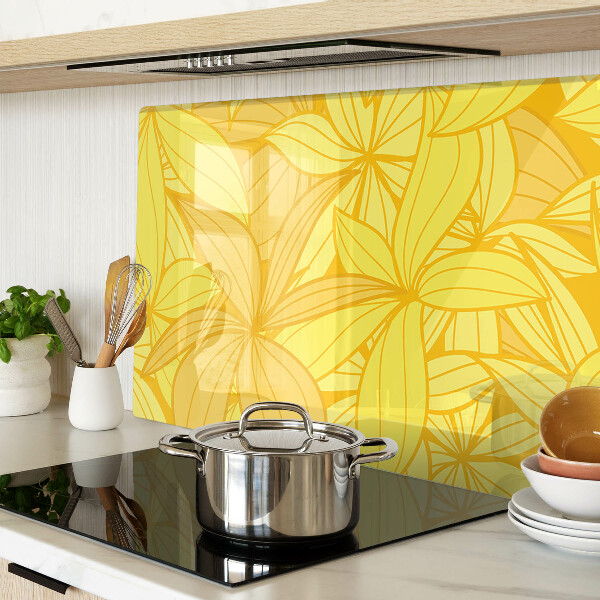 Tagliere in vetro temperato con motivo di foglie gialle in stile tropicale