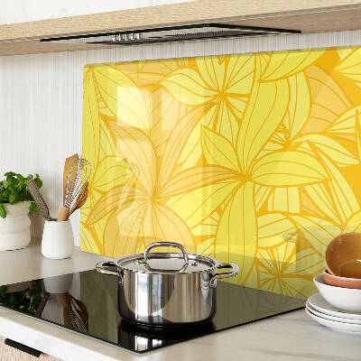 Tagliere in vetro temperato con motivo di foglie gialle in stile tropicale