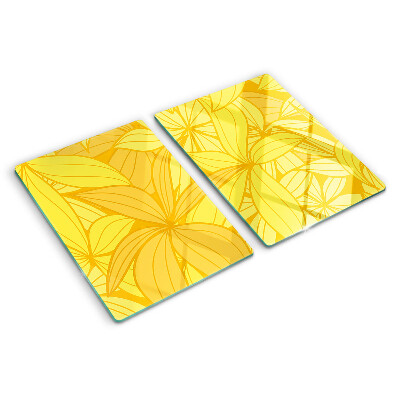 Tagliere in vetro temperato con motivo di foglie gialle in stile tropicale