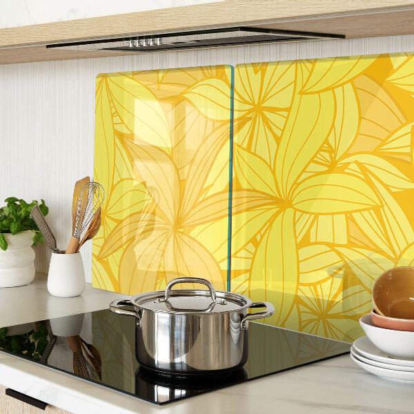 Tagliere in vetro temperato con motivo di foglie gialle in stile tropicale