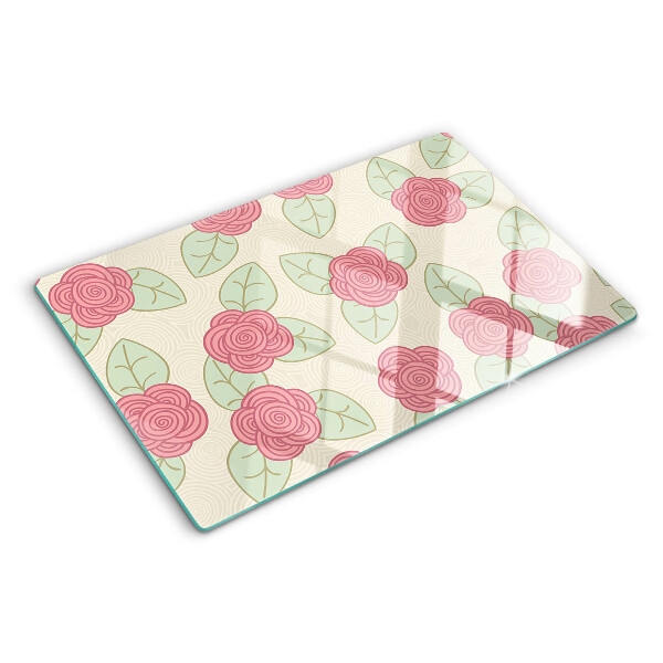 Tagliere in vetro temperato con motivo di rose sulle foglie