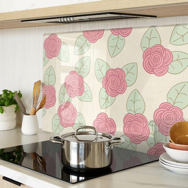 Tagliere in vetro temperato con motivo di rose sulle foglie