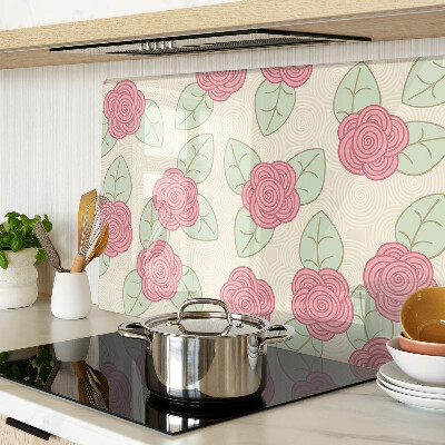 Tagliere in vetro temperato con motivo di rose sulle foglie