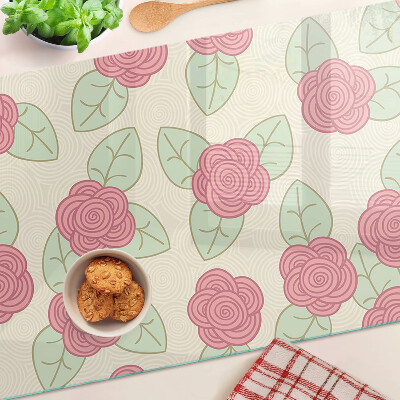 Tagliere in vetro temperato con motivo di rose sulle foglie