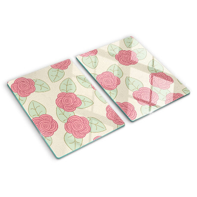 Tagliere in vetro temperato con motivo di rose sulle foglie