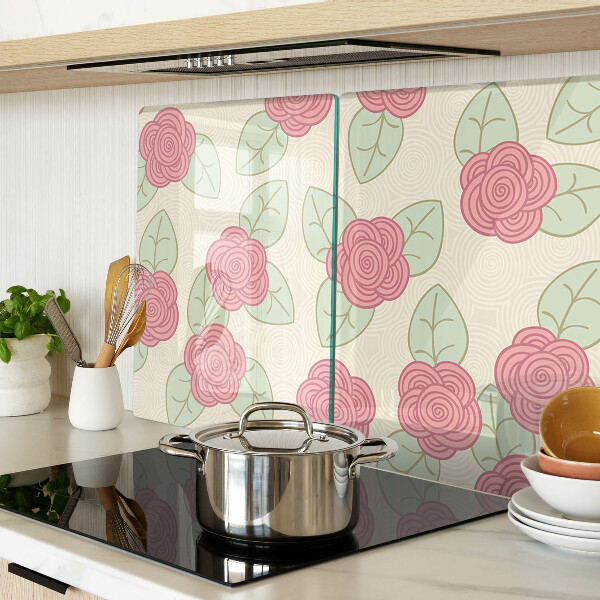 Tagliere in vetro temperato con motivo di rose sulle foglie