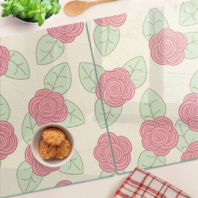 Tagliere in vetro temperato con motivo di rose sulle foglie