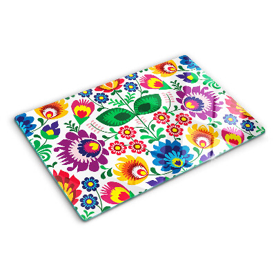 Tagliere in vetro con motivo floreale in stile folk