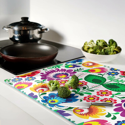 Tagliere in vetro con motivo floreale in stile folk