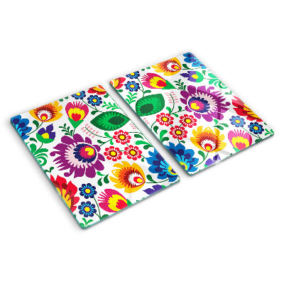 Tagliere in vetro con motivo floreale in stile folk