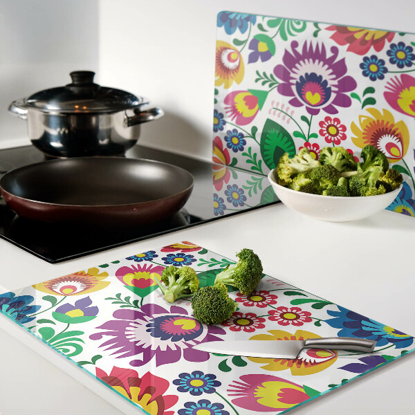 Tagliere in vetro con motivo floreale in stile folk