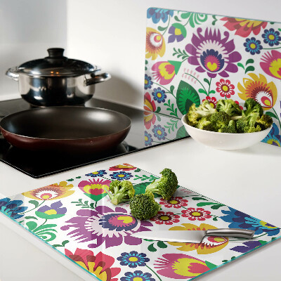 Tagliere in vetro con motivo floreale in stile folk