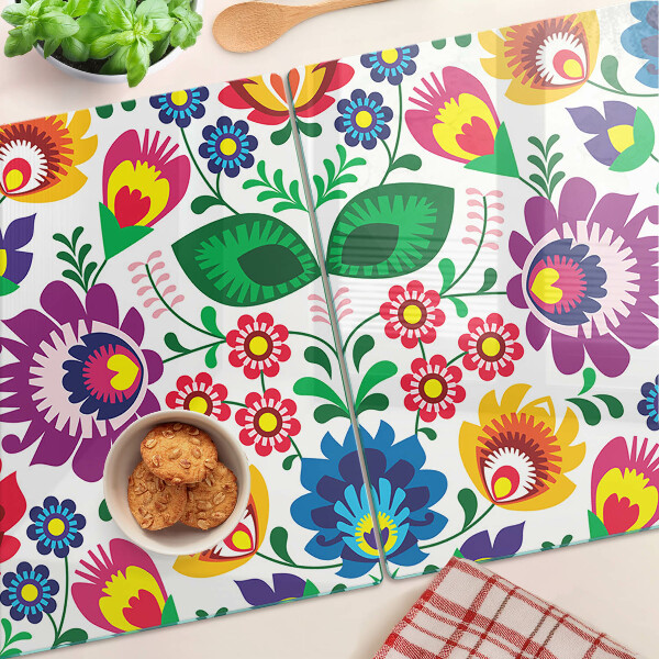 Tagliere in vetro con motivo floreale in stile folk