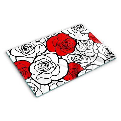 Tagliere in vetro temperato Rose in colore bianco e rosso
