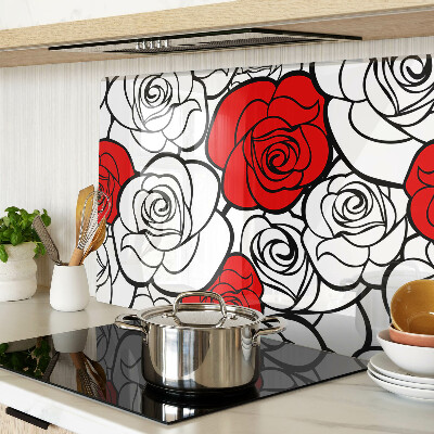 Tagliere in vetro temperato Rose in colore bianco e rosso