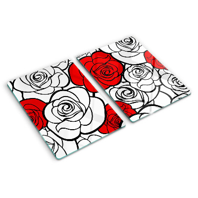 Tagliere in vetro temperato Rose in colore bianco e rosso