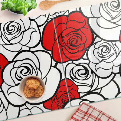 Tagliere in vetro temperato Rose in colore bianco e rosso