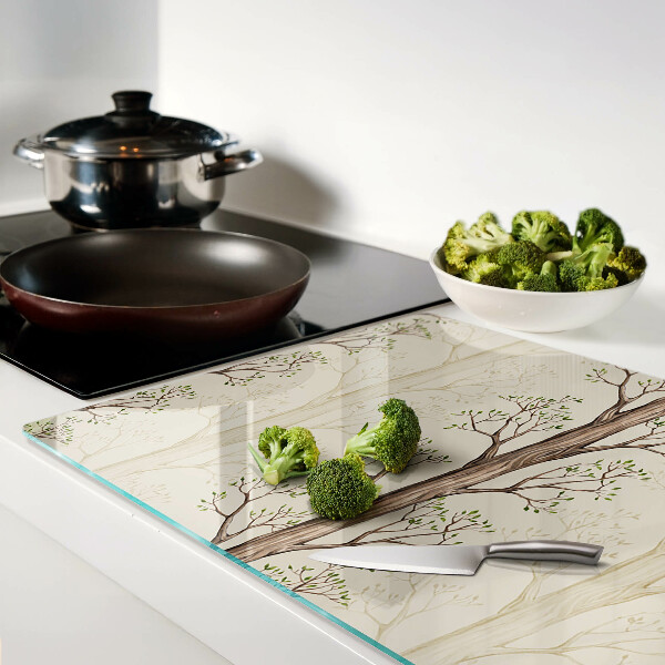 Tagliere in vetro temperato con motivo a rami d'albero e foglie