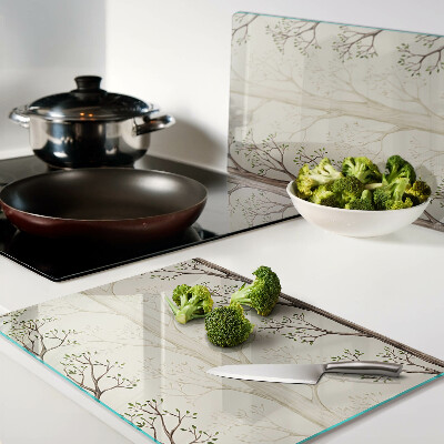 Tagliere in vetro temperato con motivo a rami d'albero e foglie