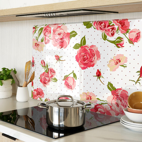 Tagliere in vetro con motivo di rose su sfondo bianco