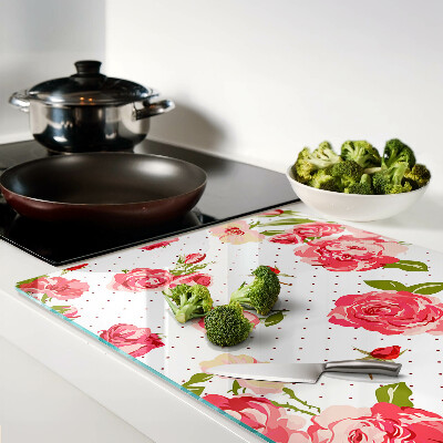 Tagliere in vetro con motivo di rose su sfondo bianco