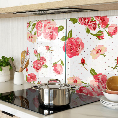 Tagliere in vetro con motivo di rose su sfondo bianco