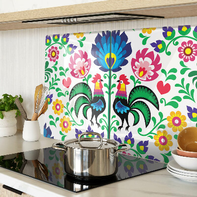 Tagliere in vetro temperato con motivo folk raffigurante galli