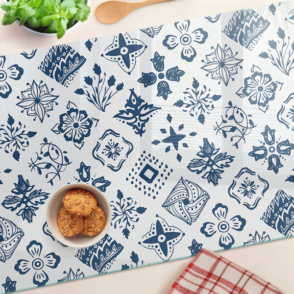 Tagliere in vetro con motivo floreale in stile folk