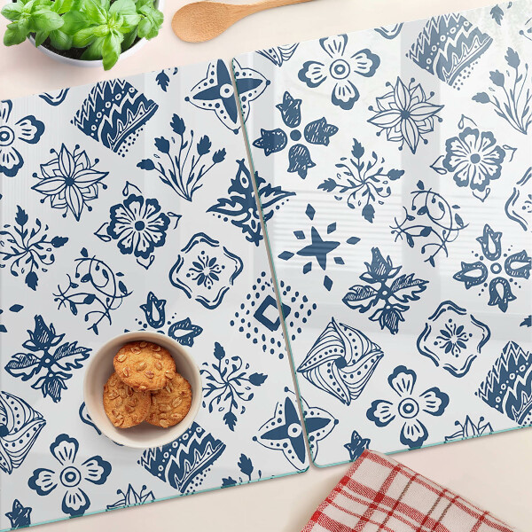 Tagliere in vetro con motivo floreale in stile folk