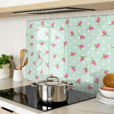 Tagliere in vetro temperato con decorazione di tulipani rosa su sfondo verde