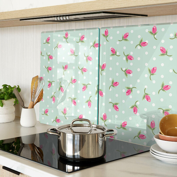 Tagliere in vetro temperato Tulipani rosa su sfondo verde