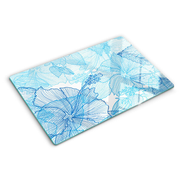 Tagliere in vetro temperato Motivo floreale nei toni del blu