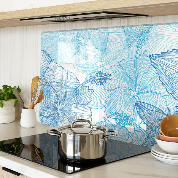 Tagliere in vetro temperato con motivo floreale nei toni del blu