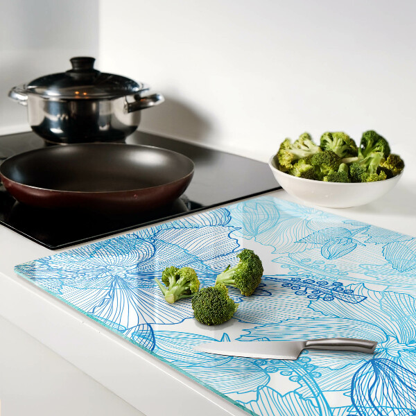 Tagliere in vetro temperato con motivo floreale nei toni del blu