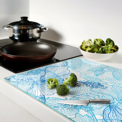 Tagliere in vetro temperato con motivo floreale nei toni del blu