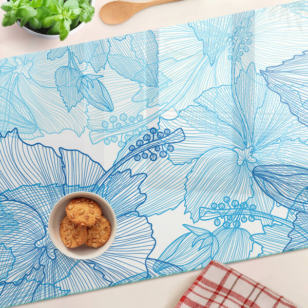 Tagliere in vetro temperato con motivo floreale nei toni del blu