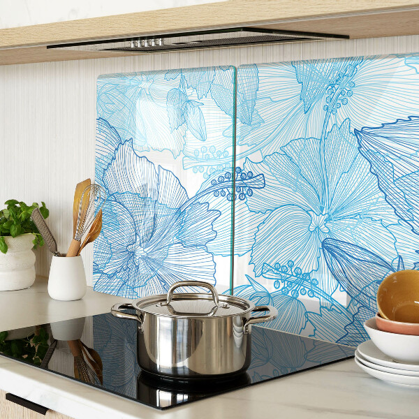 Tagliere in vetro temperato con motivo floreale nei toni del blu