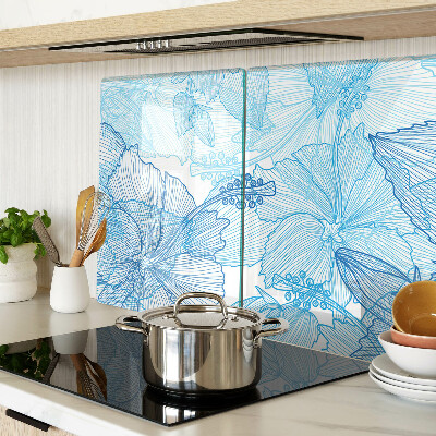 Tagliere in vetro temperato con motivo floreale nei toni del blu