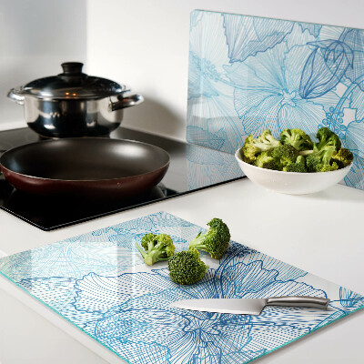 Tagliere in vetro temperato con motivo floreale nei toni del blu