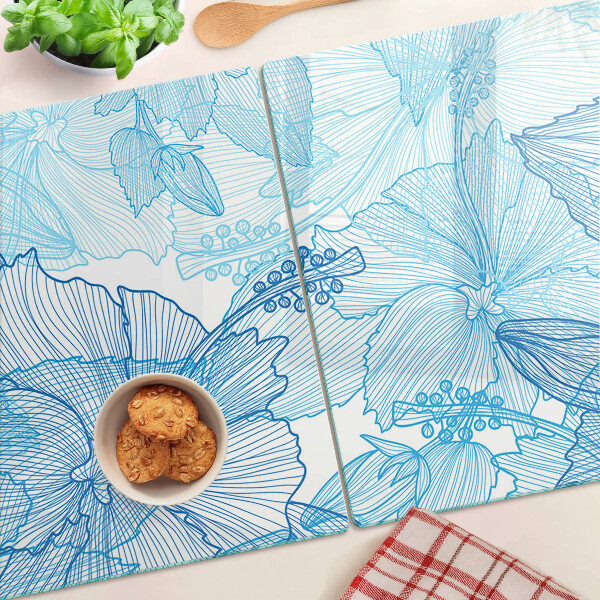 Tagliere in vetro temperato con motivo floreale nei toni del blu