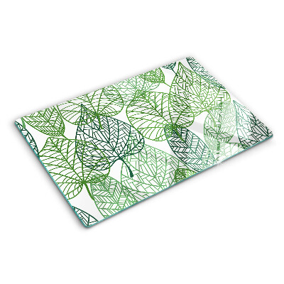 Tagliere in vetro temperato con motivo a foglie in varie tonalità di verde