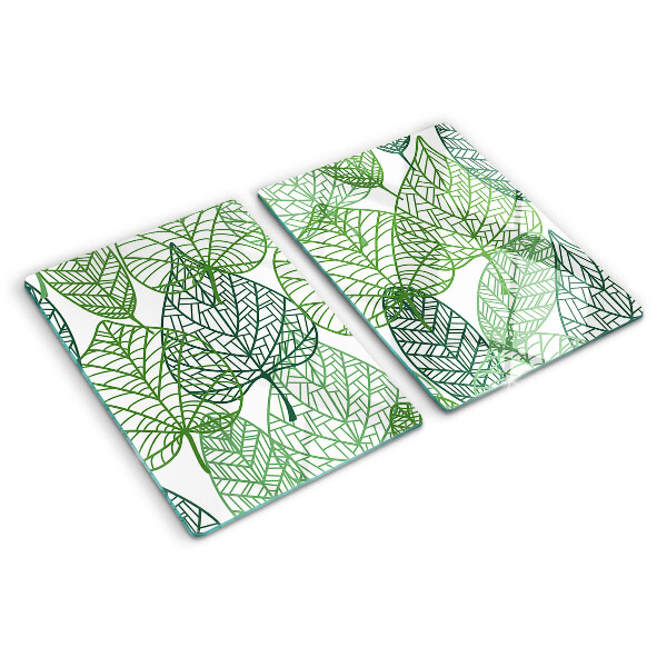 Tagliere in vetro temperato con motivo a foglie in varie tonalità di verde